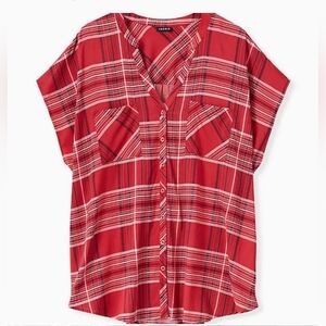 Torrid Red Plaid Button Front Dolman Blouse 3X